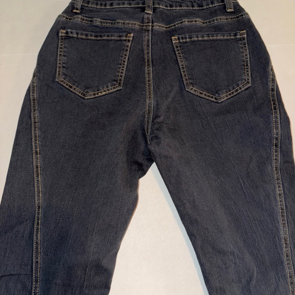 Allegra K High Waisted Wide Leg Size XS Baggy Frayed Boho Jeans NWT Dark Gray - Picture 8 of 10